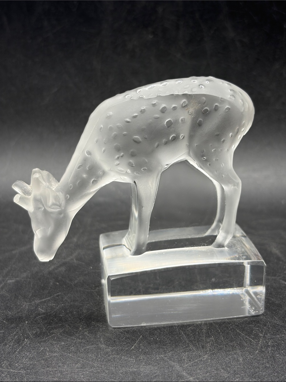 Lalique France Vintage Spotted Deer Grazing Fawn Crystal Sculpture Paperweight